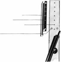 O elemento lateral da janela extensível apresenta na extremidade superior: Suporte da lâmina fixa Marcas dos furos Furos para fixar o suporte Furos para fixar o