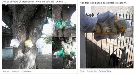 Figura 3 - Mau acondicionamento do lixo pelos moradores Fonte: Facebook de um coletor de Presidente Prudente/SP. Org.: João Vitor Ramos da Silva.