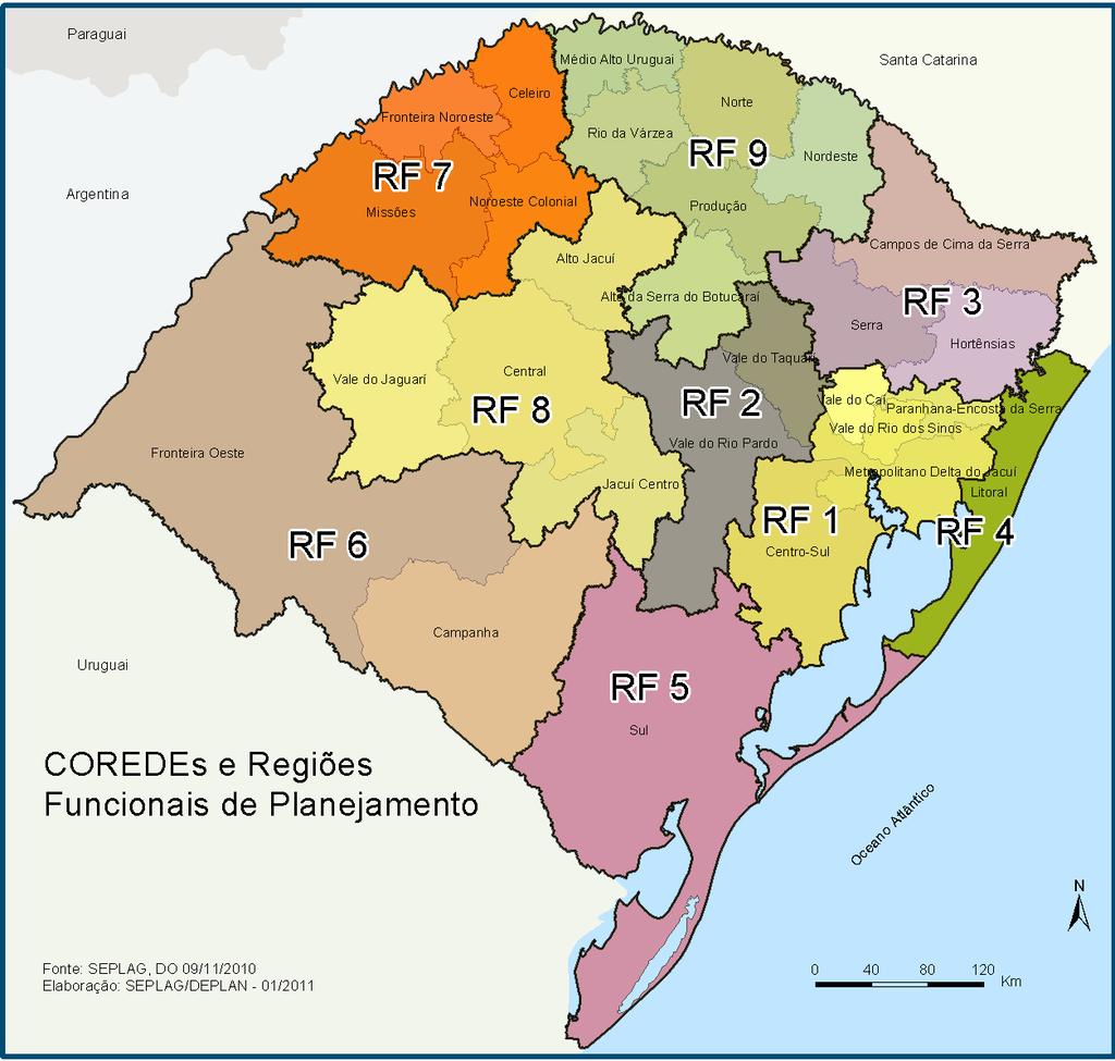 COREDEs e Regiões Funcionais de Planejamento Regionalizações estaduais