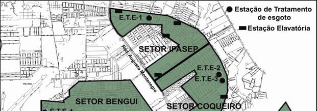 Figura 1: Áreas atendidas pelo PROSANEAR Belém, com destaque para área estudada. Fonte: Companhia de Saneamento do Pará (1996).