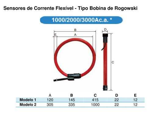 É possível o fornecimento do instrumento com 1 das opções de sensor flexível e 1 das opções de alicate