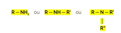 AMINAS Compostos derivados da amônia, NH 3, pela substituição de um átomo de H (ou mais) por grupos carbônicos, em que o nitrogênio se liga a átomos de carbono