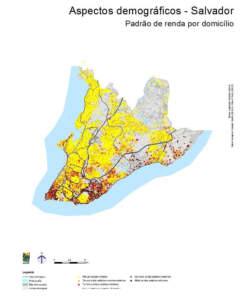 Figura 4: Mapa de renda por domicilio de Salvador, produzido pela equipe Quapá em 2015. Fonte: Quapá, 2015.