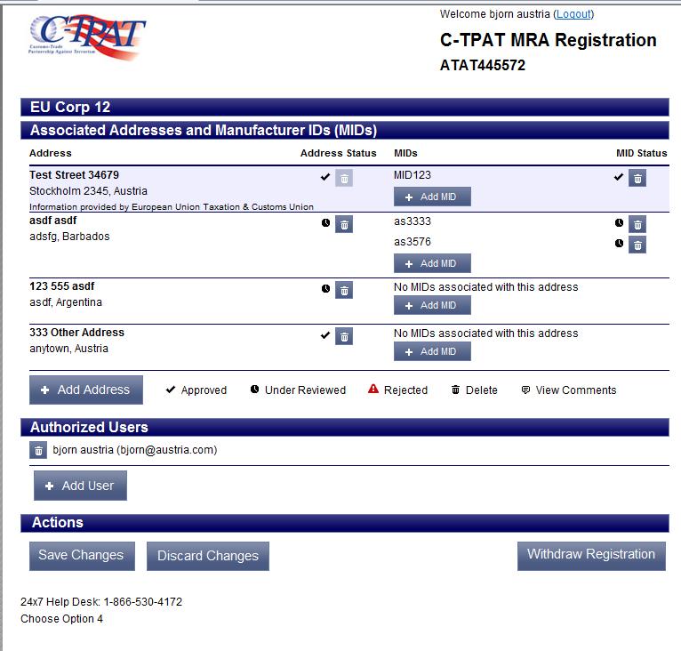 Gestão de Registo Após a criação bem sucedida da password os utilizadores podem efetuar Login e rever o estado de registo actual.