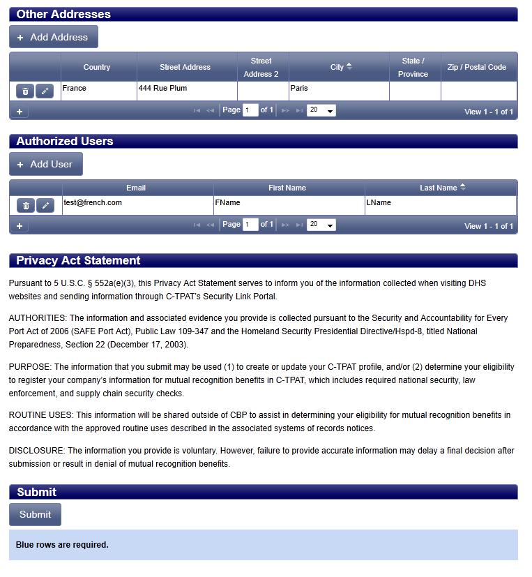 Registo (Conclusão) Na imagem à direita encontra-se um registo completo com um endereço adicional e a identificação de um utilizador autorizado Os