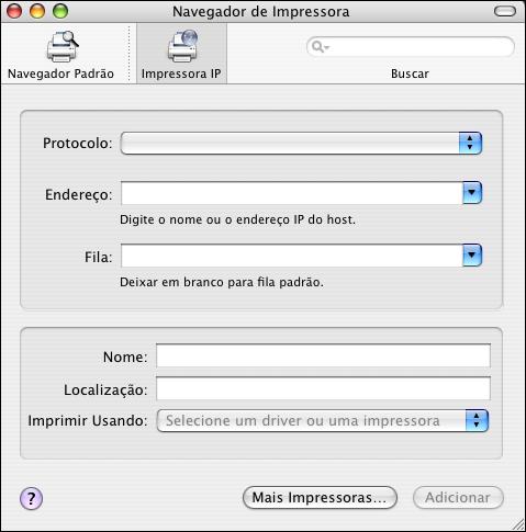 IMPRESSÃO NO MAC OS X 23 4 Imprimir usando: Escolha o nome adequado do fabricante ou modelo e, em seguida, selecione o arquivo para o PPD do Fiery. 5 Clique em Adicionar.