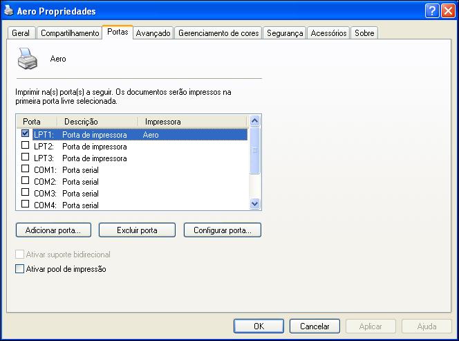 IMPRESSÃO DO WINDOWS PARA O FIERY CONTROLLER 82 3 Clique na guia Portas. 4 Para adicionar uma nova porta, clique em Adicionar porta.