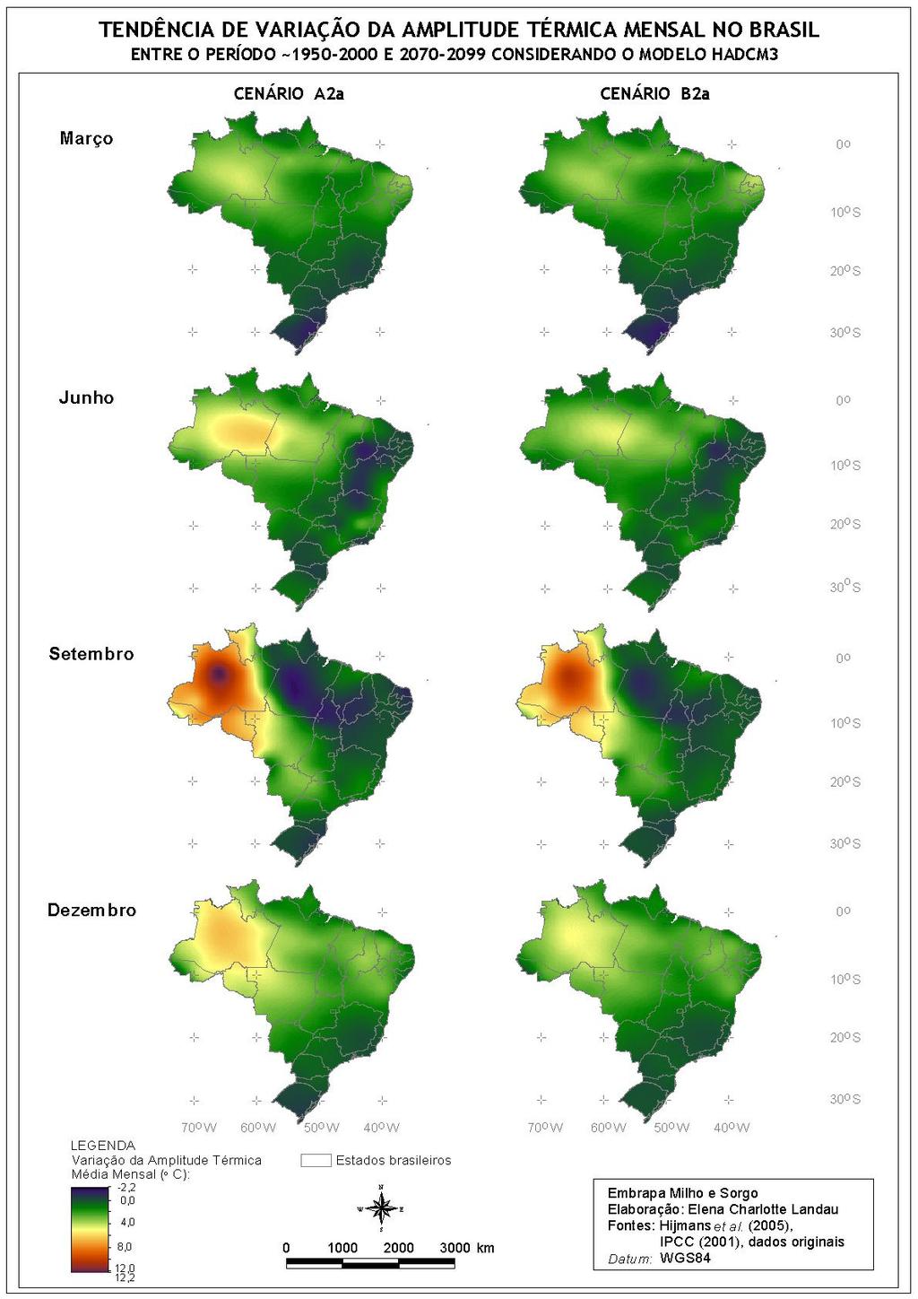 Figura 2: Tendências de variação das amplitudes térmicas médias mensais no