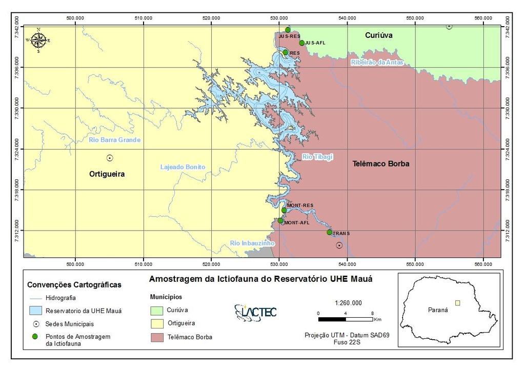 Figura 1 Pontos de amostragem da ictiofauna ao longo da