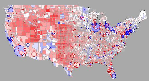 Ferramentas de Confecção 3. Software Estatístico R RESULTADO DAS ELEIÇÕES PRESIDENCIAIS DE 2004 NOS EUA. A área dos círculos é representa o tamanho da diferença de votos.