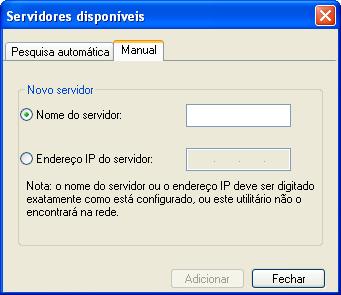 2 Se nenhum EX8002 for encontrado, clique na guia Manual para pesquisar por nome DNS ou por endereço IP.