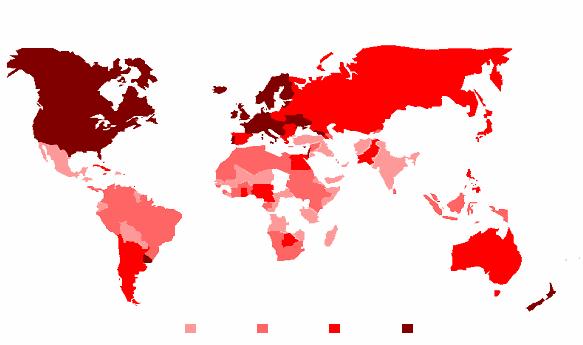 19 Distribuição do Câncer de Mama no Mundo Taxa Bruta de Mortalidade por 100.000 Mulheres < 7.3 < 10.0 < 13.6 < 29.2 < 51.