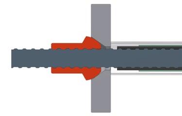 O acoplador de bainha B termina diretamente na placa de ancoragem, e a bainha é injetada e purgada nesse ponto. Uma ancoragem passiva pode também ser usada como ancoragem ativa.