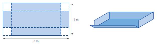 . A partir de uma placa retangular pode construir-se uma caixa sem tampa cortando quadrados nos cantos, como se apresenta na figura, dobrando em seguida os retângulos laterais que constituirão as