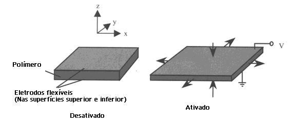 34 Figura 14: Princípio de operação de atuadores com polímeros dielétricos [Bar-Cohen, 4].