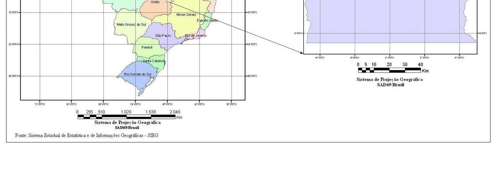 está delimitada pelas coordenadas (15º 48 00 S 47º 51 50 O), possuindo uma extenção territorial de aproximadamente de 5.783 km² segundo os dados do IBGE. Figura 1 abaixo: Figura 1.