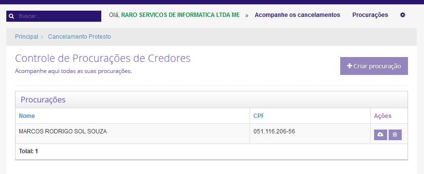 1.5 Controle de Procurações de Credores Acompanhe neste local, todas as procurações dadas a seus representantes. 1.