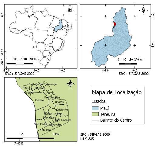 Figura 01 Mapa de Localização Foi utilizada uma imagem de 5metros do satélite RapidEye para o cálculo do NDVI, imagem de agosto de 2013, o cálculo foi realizado na calculadora raster do QGIS 2.