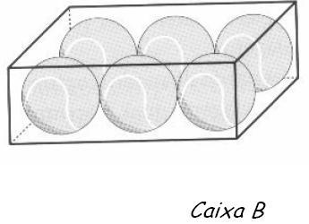 Sabendo que cada bola tem três centímetros de diâmetro, determina as dimensões de cada caixa e indica