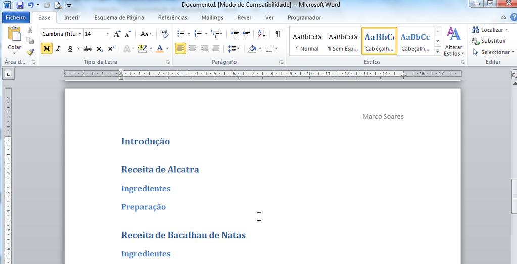 Inserir cabeçalho no documento Agora basta sair do cabeçalho,