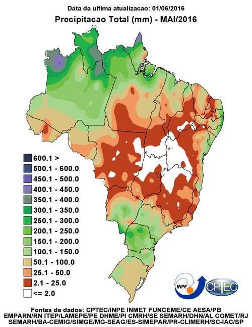 Mapa 1 Total de detecções registradas em maio/2016, satélite