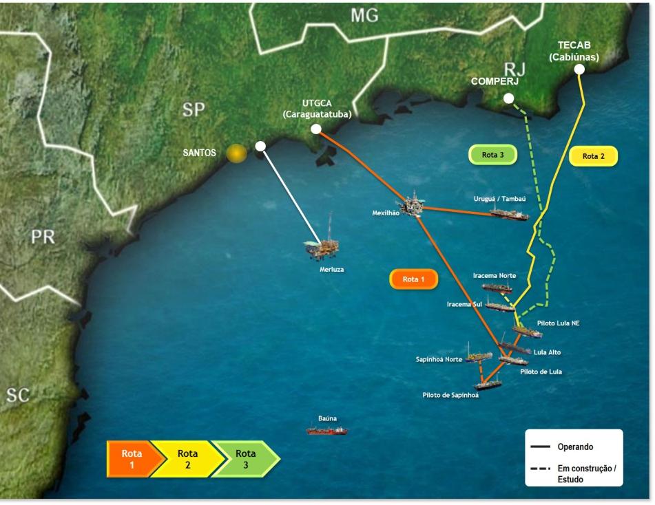 Novo gasoduto O projeto Rota 3 tem como obje vo ampliar o escoamento de gás natural dos empreendimentos em operação no pré sal da Bacia de Santos.