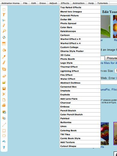 5. Tal como foi referido no ponto anterior, a barra de menus contém os menus Animation Home, File, Edit, Draw, Adjust, Effects, Animation, Help, Tutorials (Figura 5).