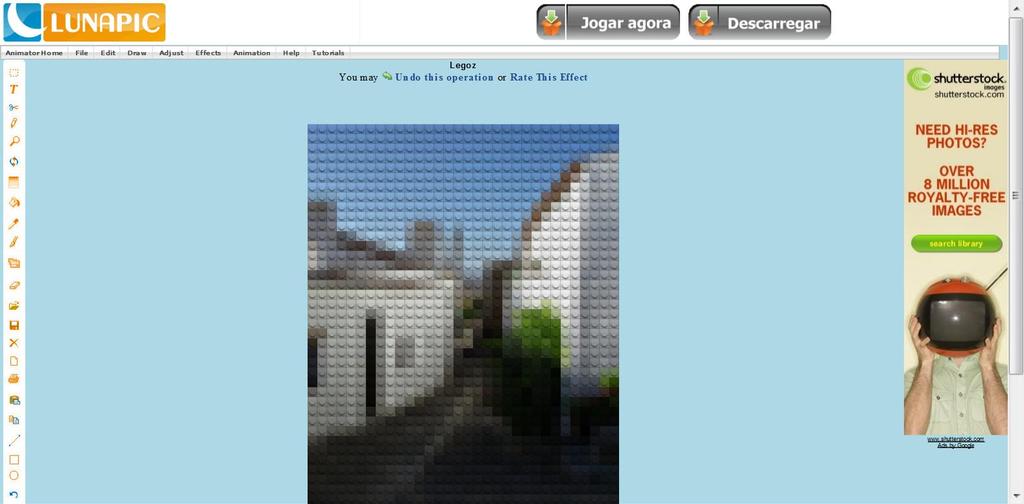 O resultado é o que se pode ver na Figura 8, a imagem foi convertida em pequenas peças de cor ao estilo Lego. De qualquer forma, este é apenas um exemplo.