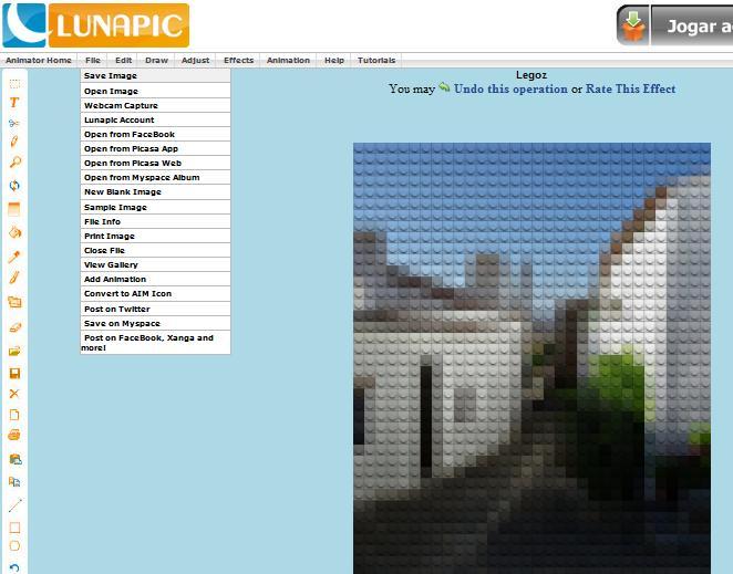 Figura 9. Guardar uma imagem no LUNAPIC 9. O LUNAPIC disponibiliza várias opções para se guardar o ficheiro de imagem.