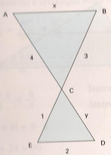 23) Na figura abaixo, AB // ED. Nessas condições, determine os valores de x e y.