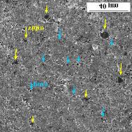 d) FIGURA 4.23 - Micrografias obtidas em MEV para as superfícies das cerâmicas estudadas: a) grupo 1, b) grupo 2, c) grupo 3 e d) grupo 4.