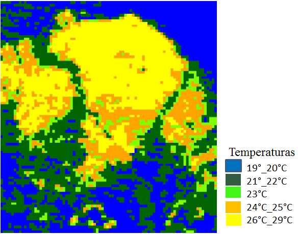 Figura 4. Temperatura de superfície para área urbana de Santarém para 29 de junho de 2010.