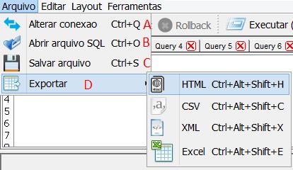 41 abrir um arquivo de texto em formato SQL, e este será importado para a uma nova área de texto.