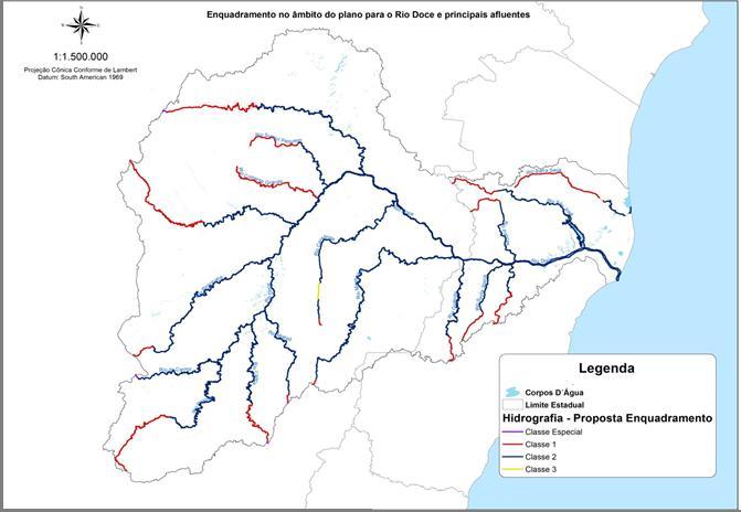Figura 2 - Proposta para enquadramento do Rio Doce e principais afluentes. Fonte: Elaborado pela autora do artigo.