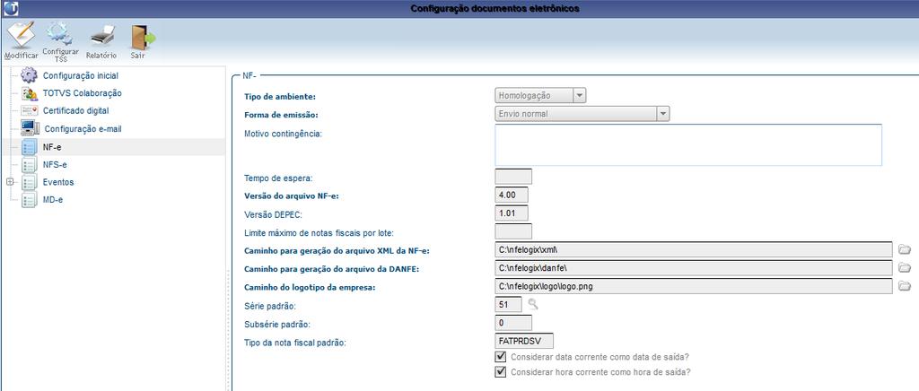 1. Objetivo Orientar sobre a configuração do Logix versão 12 ou superior para utilização e parametrização da versão 4.00 da NF-e. 2. Pré-requisitos Pacote: 12.1.17 ou posterior; TSS: 2.