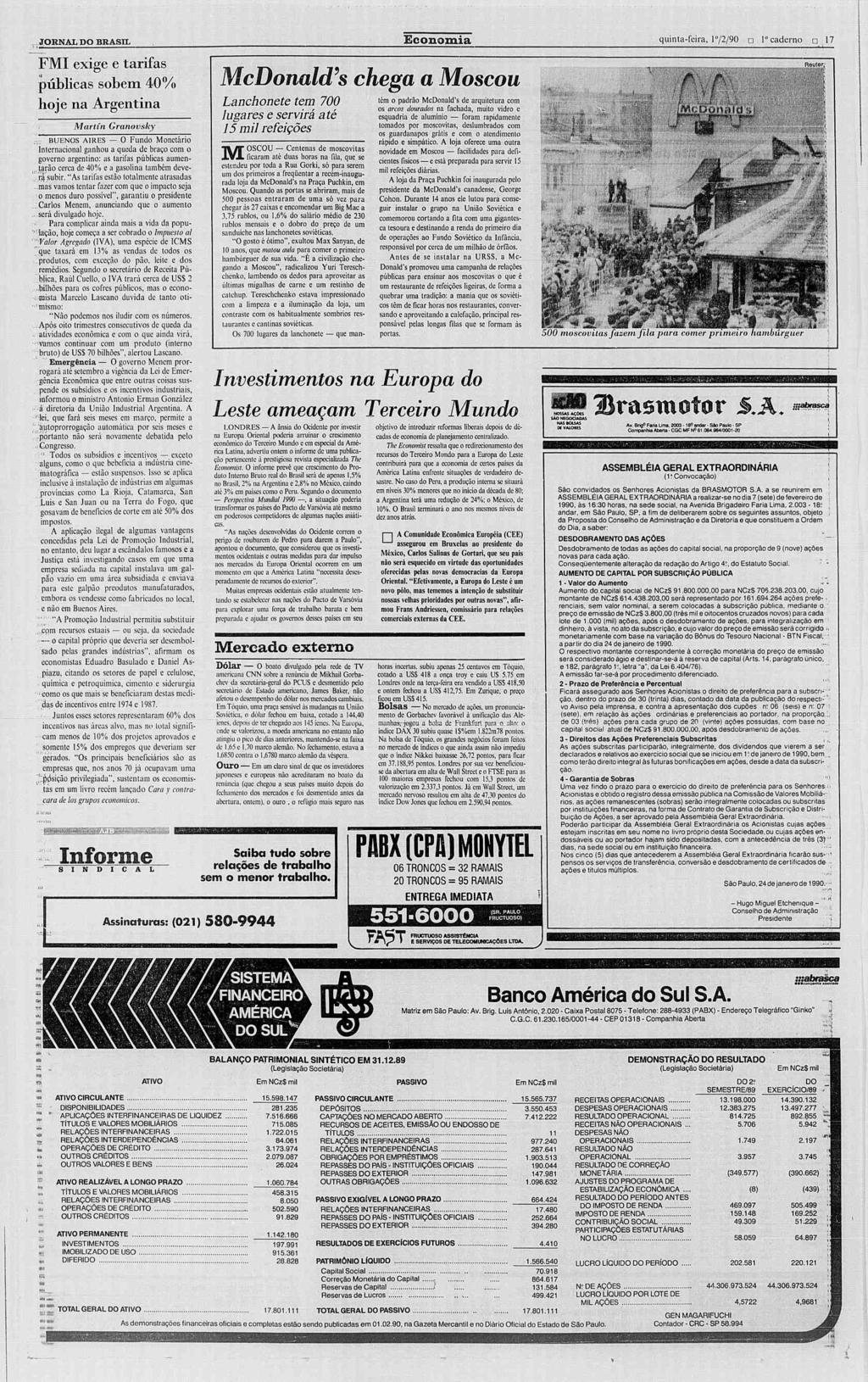 JORNAL DO BRASL Economia quinta-feira, 172/90? 1" caderno?