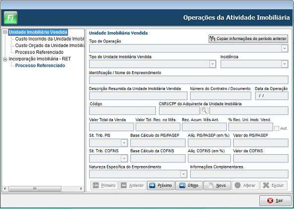 Demais Documentos e Operações Operações da Atividade Imobiliária Menu Diversos / EFD Contribuições / Operações da Atividade Imobiliária Nesta tela deverá efetuar a escrituração dos créditos