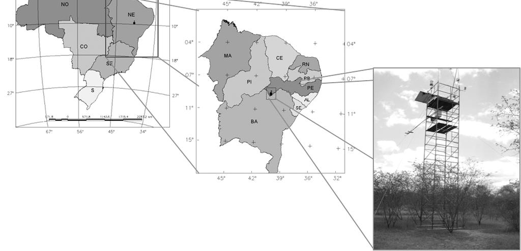 142 Cunha et al. Volume 28(2) Figura 1 - Localização geográfica da torre micrometeorológica instalada na Embrapa Semi-Árido em Petrolina, PE.