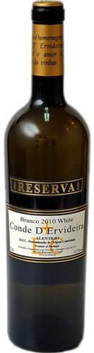 Vinhos Brancos Conde D'Ervideira Reserva Branco Alentejo 2010 DOC 750 ml Cod cx: 14419 Cod uni: 14420 Variedade: Antão Vaz Origem: Alentejo, Portugal Teor Alcoólico: 13,0% Servir a: 10ºC As uvas são