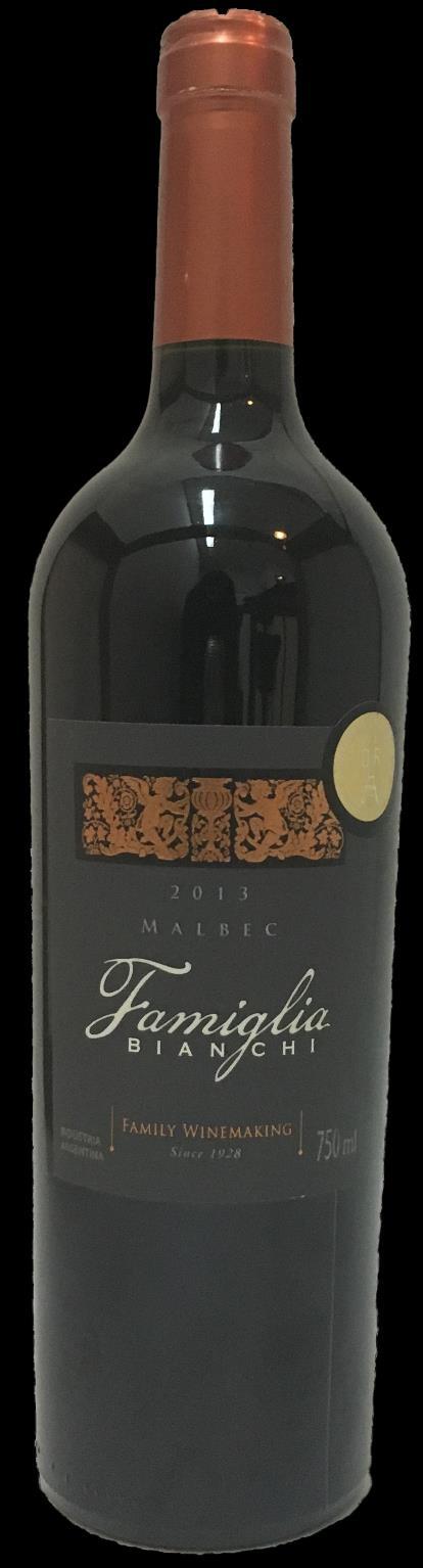 Famiglia Bianchi Malbec 2013 750ml Código unitário: 13610 Variedade: Malbec (100%) Origem: San Rafael, Mendoza Teor Alcoólico: 14,6% Servir a: 18ºC Colheita manual, prensagem suave do mosto,