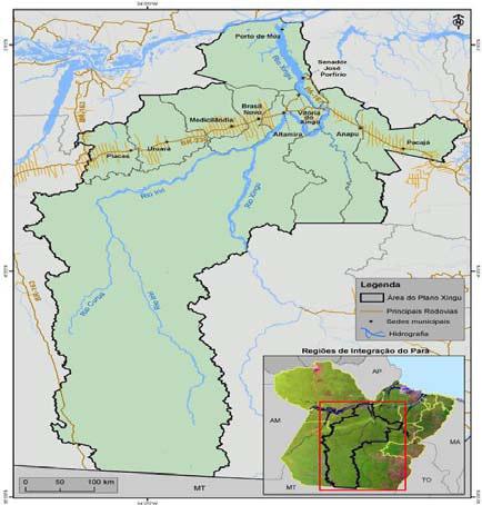 Mapa 1: Área de abrangência territorial do PDRS Xingu, com parte da BR-230.