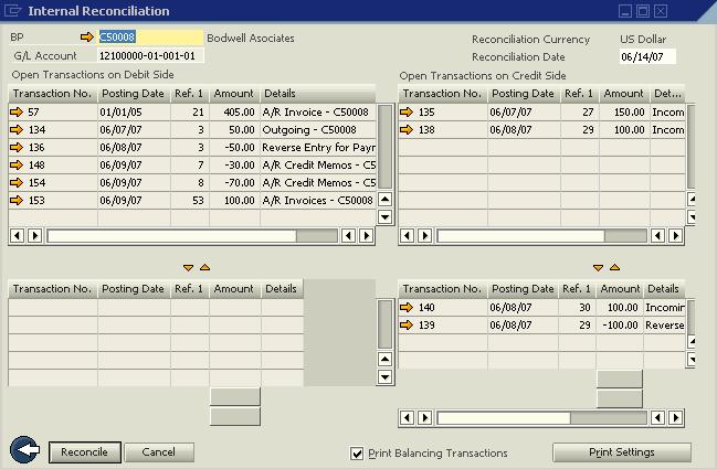 Durante o upgrade para o SAP Business One 2007 B: O sistema identifica que a conta a receber nº 29 está encerrada (como resultado do respectivo cancelamento) mas não reconciliada.
