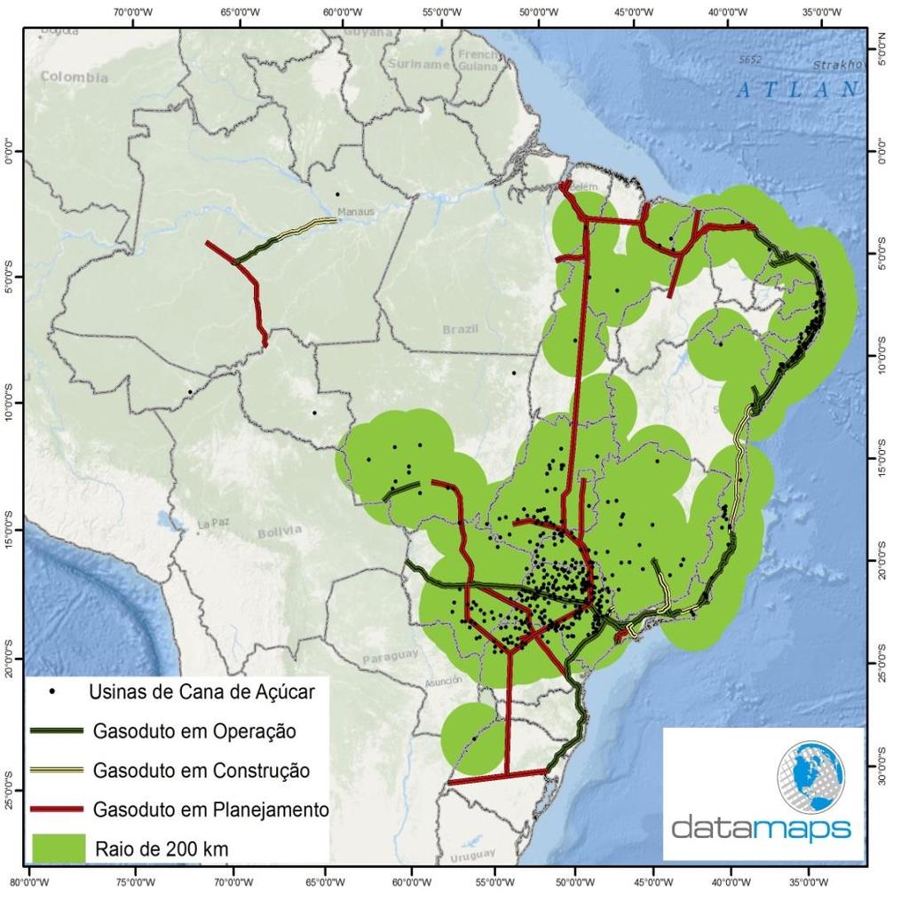 Biomethane, Renewable Substitute to Diesel Substituição de Diesel a partir do Resíduo de Cana Produção descentralizada 43% da área total do território brasileiro; 81% da população brasileira; e As