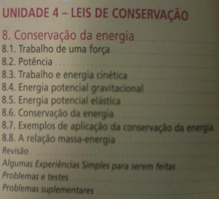 ESTRUTURA DOS LIVROS Curso de Física - Conteúdo: Energia; - Unidade 4