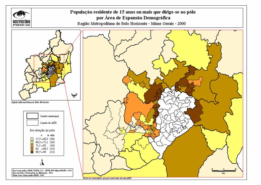 Demográfica 18: População residente de 15 anos ou mais que dirige-se ao pólo por Área de Expansão