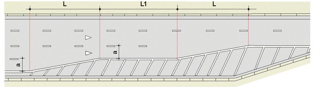 L= comprimento do taper, em metro, V = velocidade da via em km/h, a = largura da faixa suprimida, em metro.