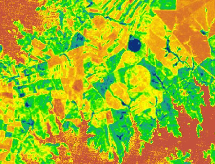 102 CAPÍTULO 4. INTERPRETAÇÃO DE IMAGENS e 7 (infravermelho médio) de dois pixels de uma imagem Landsat TM do final do verão de uma região onde existe pinhal, e culturas anuais de sequeiro.