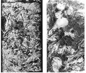 Do lado direito, está outro par de imagens obtidas simultaneamente sobre uma zona do Egipto: a imagem superior é uma imagem Landsat (onde são visíveis nuvens) e a imagem inferior é uma imagem SIR-A