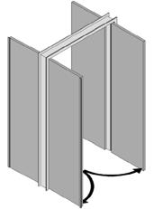 Porta-balcão: Porta com quatro folhas da mesma largura, fixadas e sobrepostas duas a duas, respectivamente, em cada um dos montantes do marco.