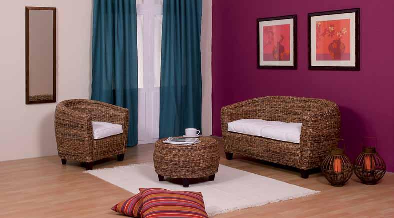 MÓVEIS ÉTNICOS Sofá com cama Lombok em FOLHA DE BANANEIRA Sofá cama 87x170x72 estofo em tecido de cor natural com